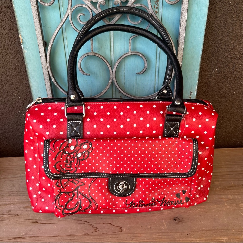 Disney Parks Minnie Mouse Sketch Hobo Handbag Purse Red and White Polka Dots WDW